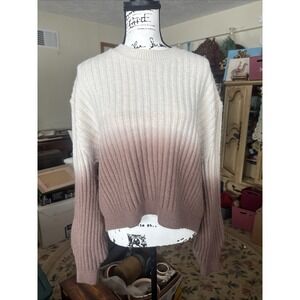 Cider Ribbed Sweater Women's Large Cream To Brown